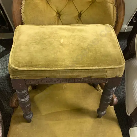 Victorian Walnut Grandmother Chair Together with Side Table and Stool