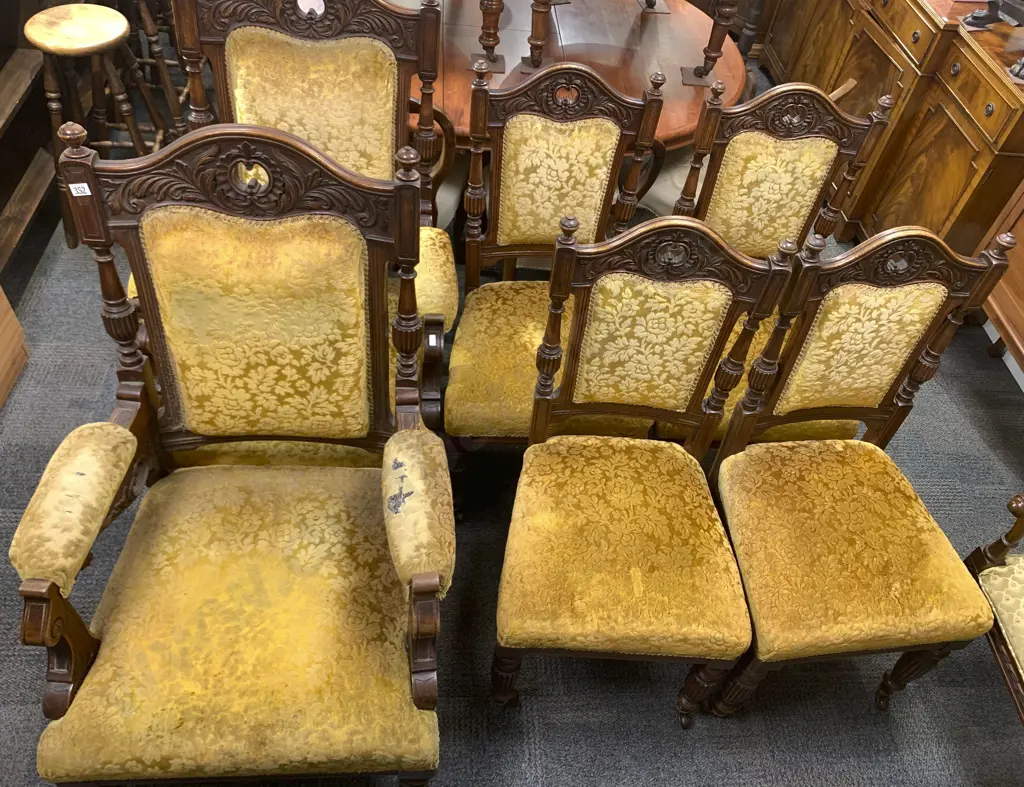 Set of Six Victorian Oak Parlor Chairs Image 1++