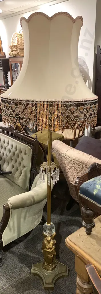 Gilt Metal Standard Lamp and Shade Image 1++