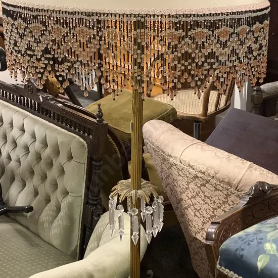 Gilt Metal Standard Lamp and Shade