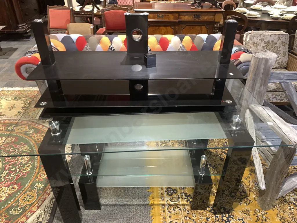 Large Modern Glass and Chrome Dining Table with Matching Coffee Table and TV Stand Image 1++