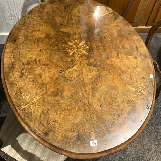 Victorian Oval Burr Walnut and Marquetry Table