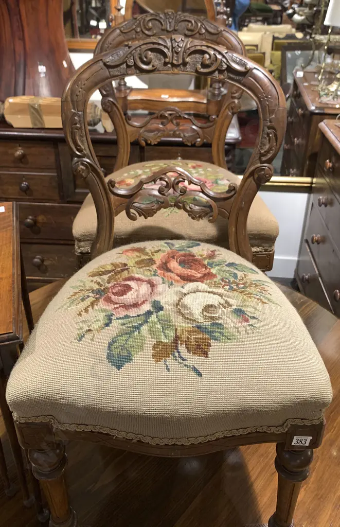 Pair of Victorian Walnut Balloon Back Dining Chairs Image 1++