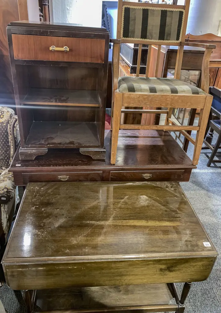 Oak Side Table With Tea Trolley and Arm Chair and Bedside Cabinet Image 1++