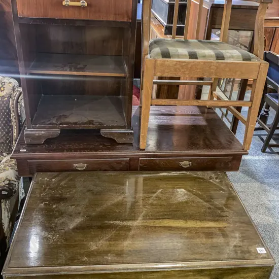 Oak Side Table With Tea Trolley and Arm Chair and Bedside Cabinet