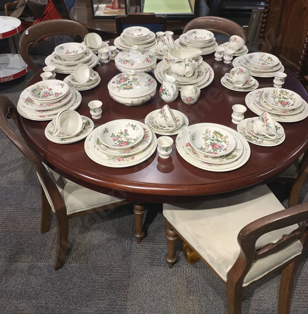 Mahogany Circular Dining table and Five Balloon Back Chairs Image 1++