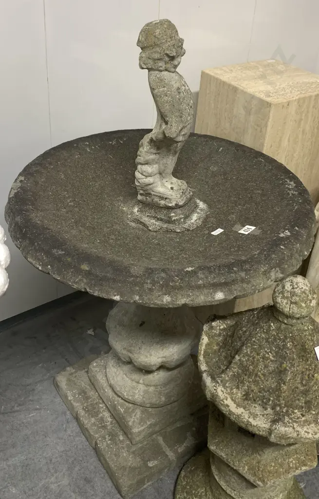 Garden Bird Bath With Young Girl to Top Image 1++