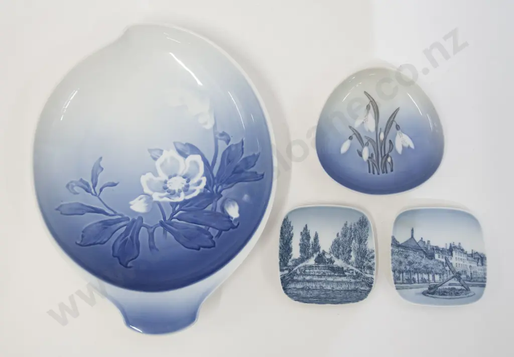 Three Small Danish Porcelain Dishes on Larger B&G Floral Plate Image 1++