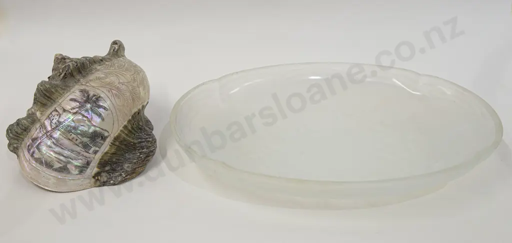 Opalescent Julien Art Glass Dish together with Decorative MOP Shell (Both AF) Image 1++