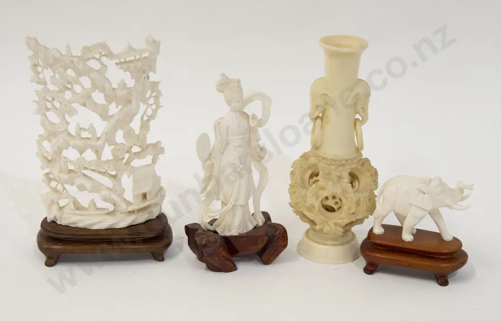 Four Resin Carvings Including Puzzle Ball Vase (AF) Image 1++