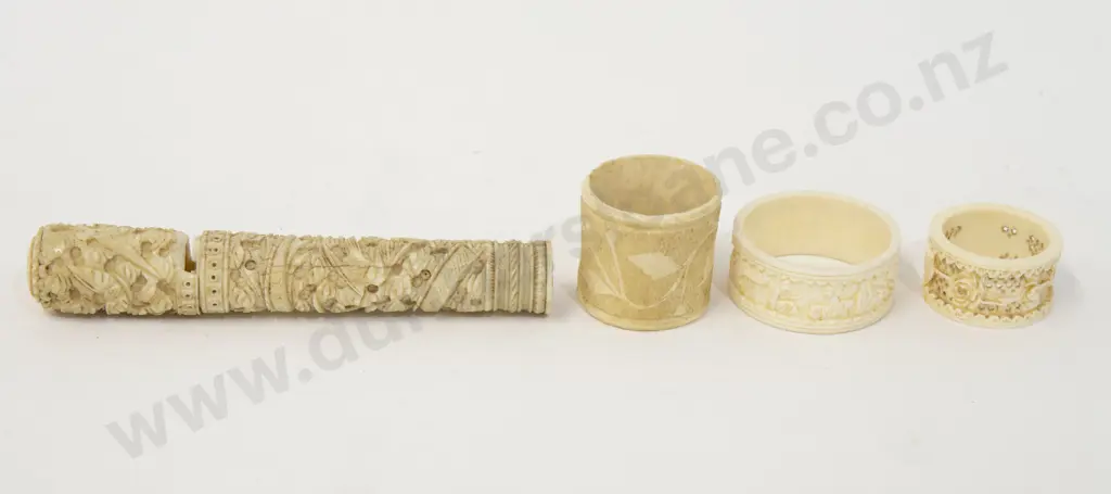 Three Carved Napkin Rings together with other Carved Item Image 1++