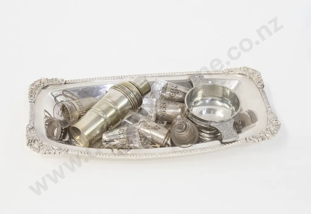 Qty of Assorted S/P and Silver Drinking Items on Tray Image 1++