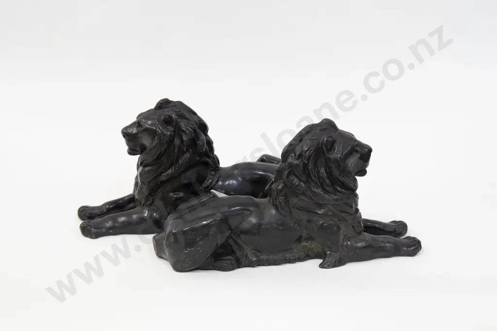 Pair of Spelter Lion Ornaments Image 1++