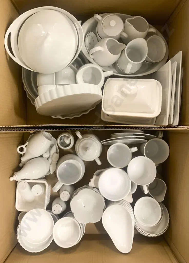 Two Boxes of Assorted White Crockery Image 1++