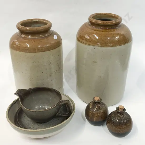Box of Assorted Stoneware and Pottery Including Crocks