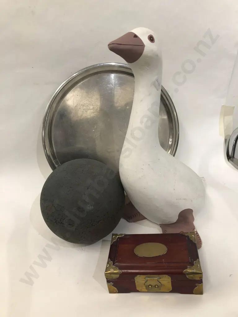 Wicker Basket of Assorted Including Jewellery Box and Decorative Goose Ornament Image 1++