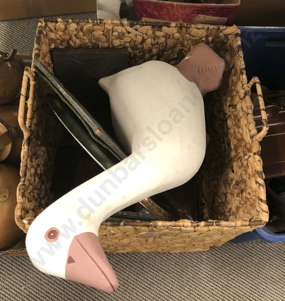 Wicker Basket of Assorted Including Jewellery Box and Decorative Goose Ornament Image 1++