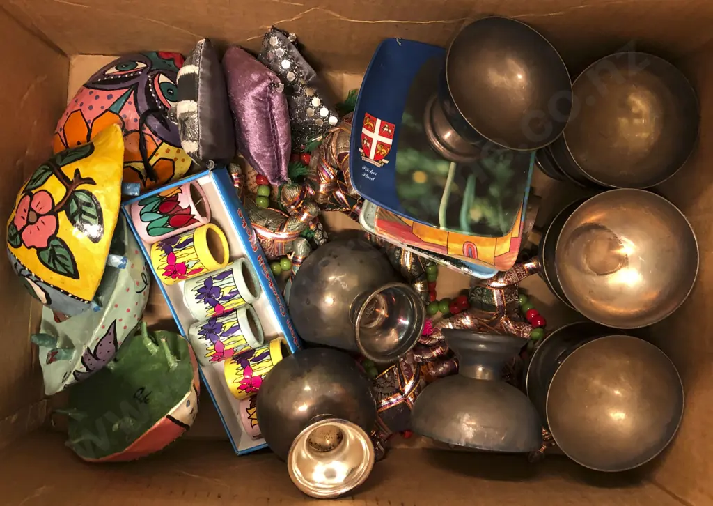 Box of Silver Plate and Decorative Items Image 1++