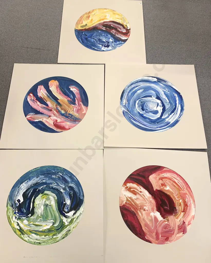 Five Circular Oil Abstract Oil Artworks Image 1++