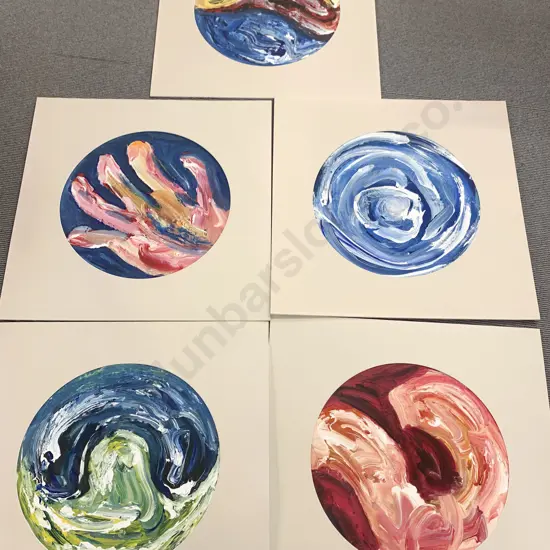 Five Circular Oil Abstract Oil Artworks