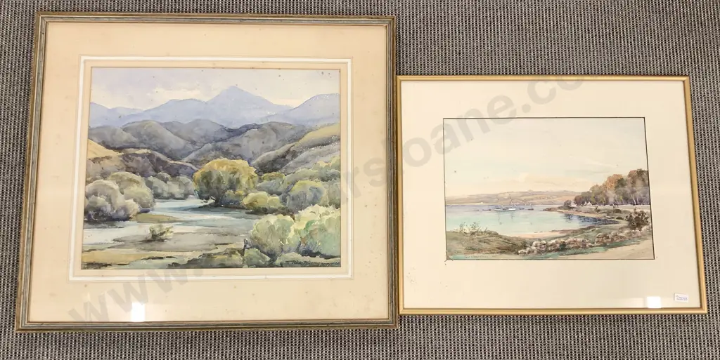 Two Watercolor Landscapes by Hilda Wiseman and Tom Campbell Image 1++