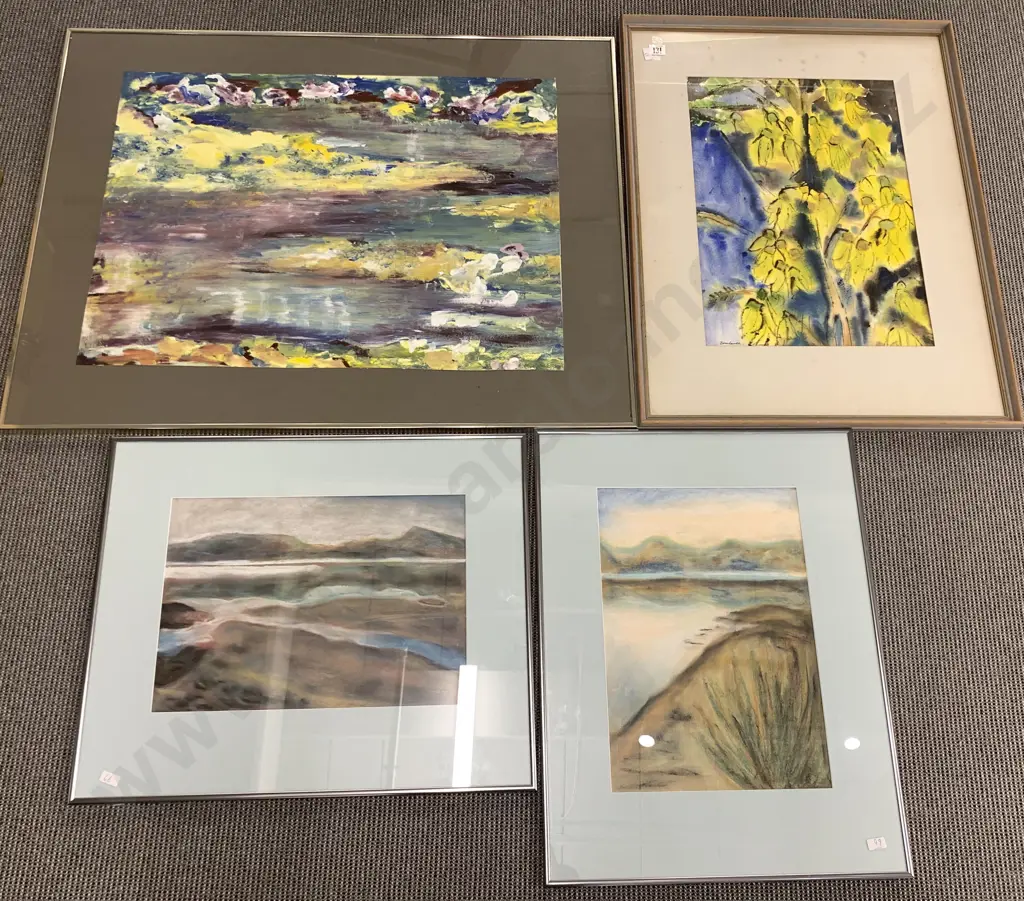 Four Framed Artworks Including Watercolor and Abstract Work Etc. Image 1++