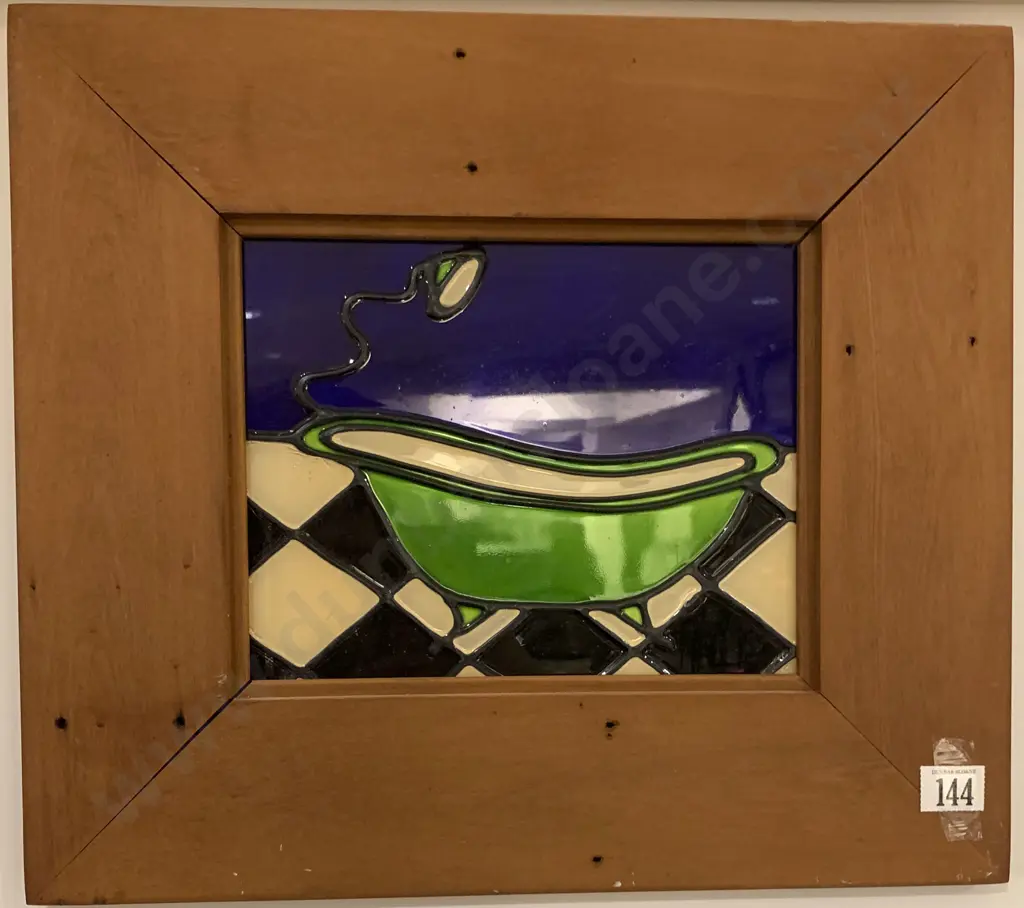 Framed Painted Glass Bathtub Scene Image 1++