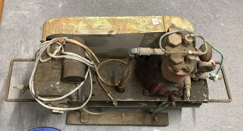 Vintage Air Compressor Together With Box of Tools Image 1++