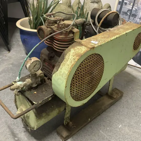 Vintage Air Compressor Together With Box of Tools