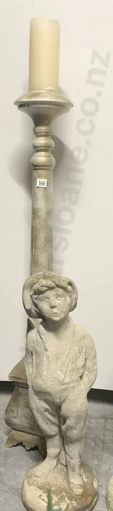 Concrete Garden Ornament of Boy Together With Large Decorative Candlestick Image 1++