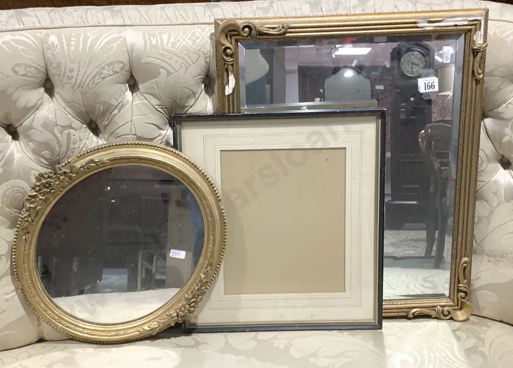 Two Gilt Framed Wall Mirrors Together With Empty Frame Image 1++