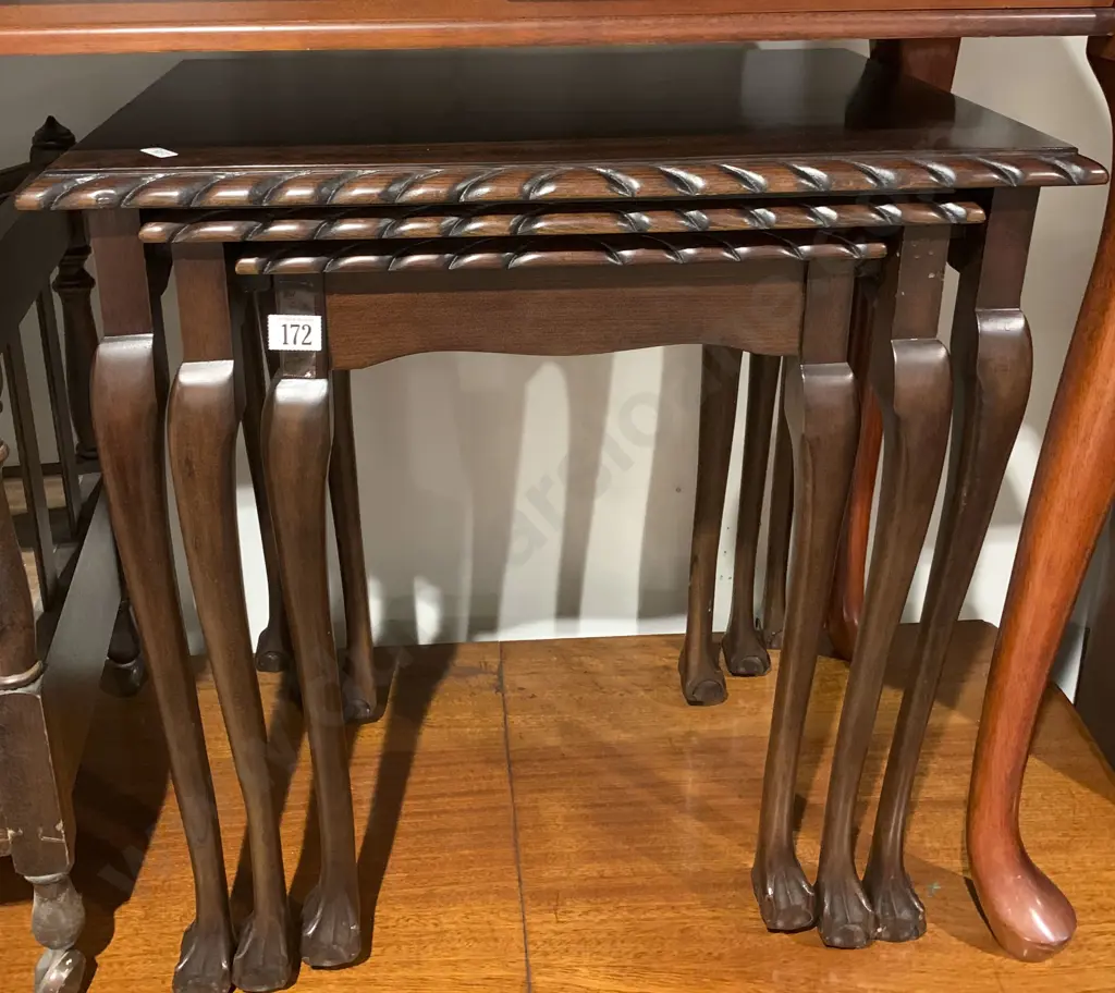 Mahogany Three Piece Nest of Tables With Rope Twist Edge Image 1++