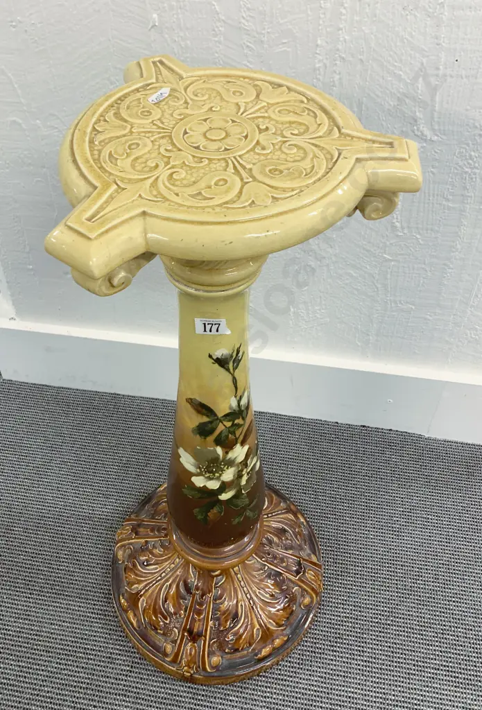 Woodland Art Pottery Floral Decorated Plant Stand Image 1++