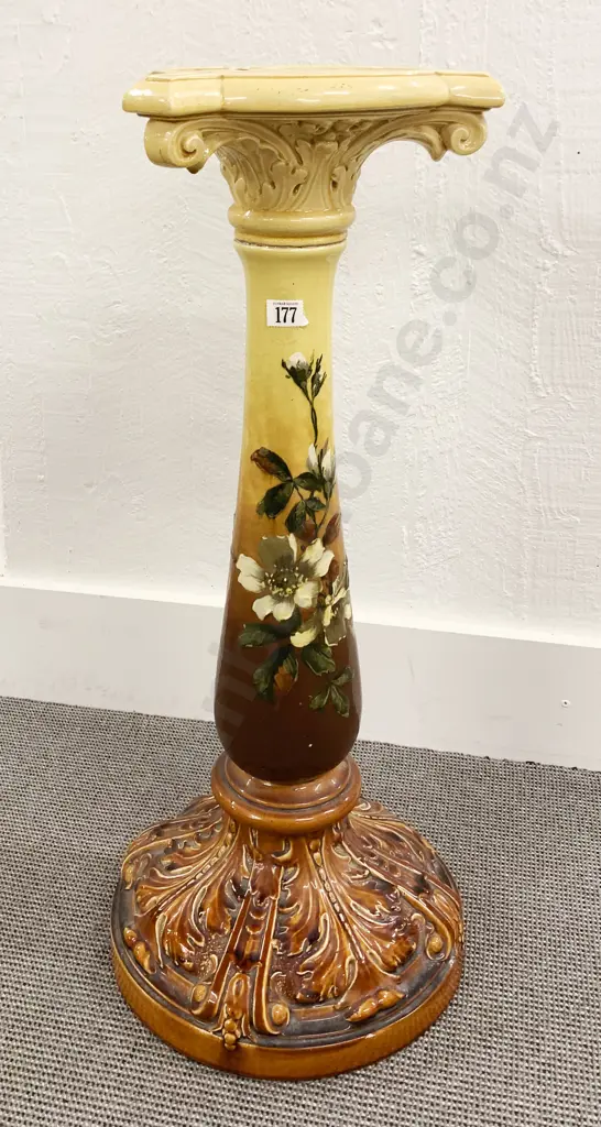 Woodland Art Pottery Floral Decorated Plant Stand Image 1++