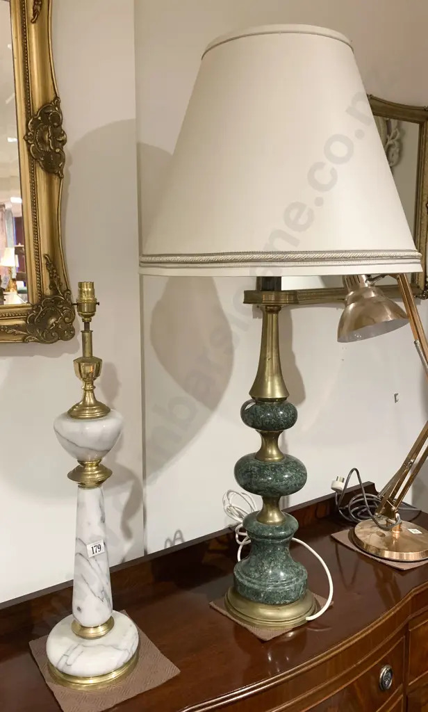 Two Brass and Marble Lamps Image 1++