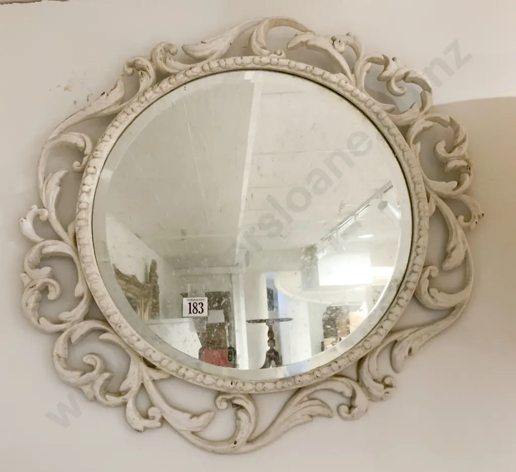 Circular Wall Mirror With White Painted Wrought Metal Frame Image 1++