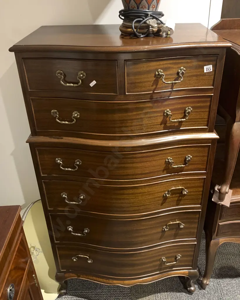 Serpentine Front Mahogany Tall Boy Image 1++