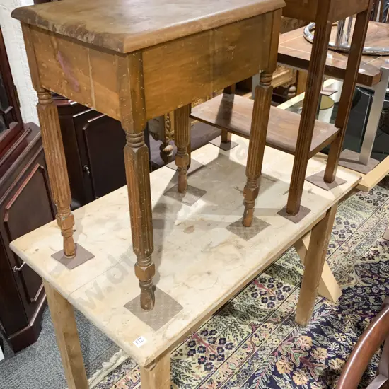 Pine Table Together With Occasional Table and Bedside Drawer