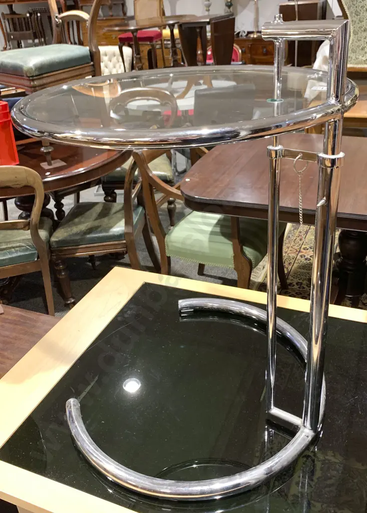 Modernist Design Chrome and Glass Circular Side Table Image 1++