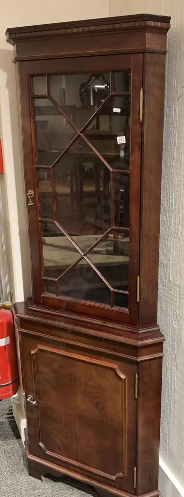 Reproduction Mahogany Glazed Door Corner Cabinet Image 1++