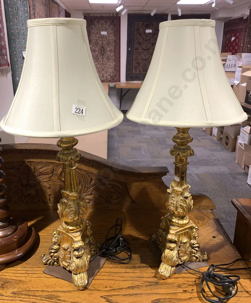 Pair of Ornate Gilt Painted Table Lamps Image 1++