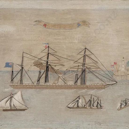 Late C19th Sailors Woolwork Picture of a Ship