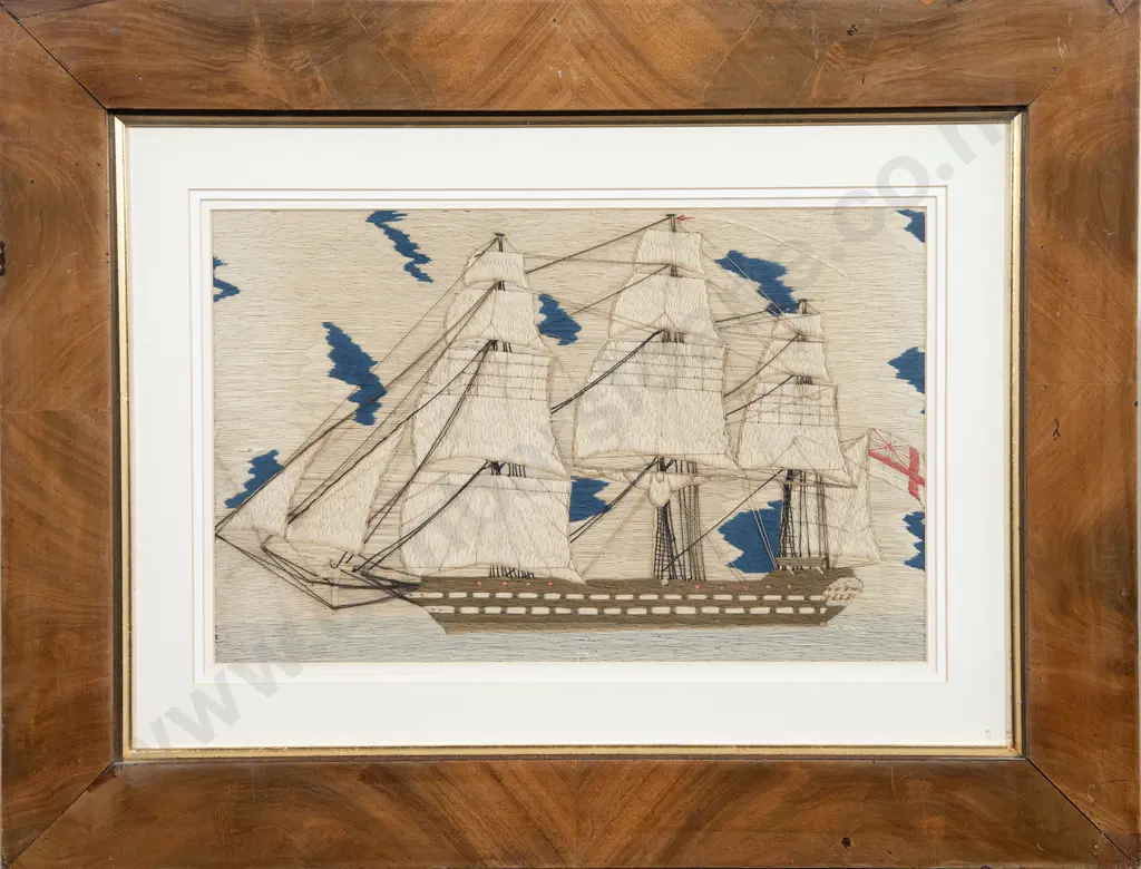 Mid C19th Sailors Woolwork Picture of a Ship Image 1++