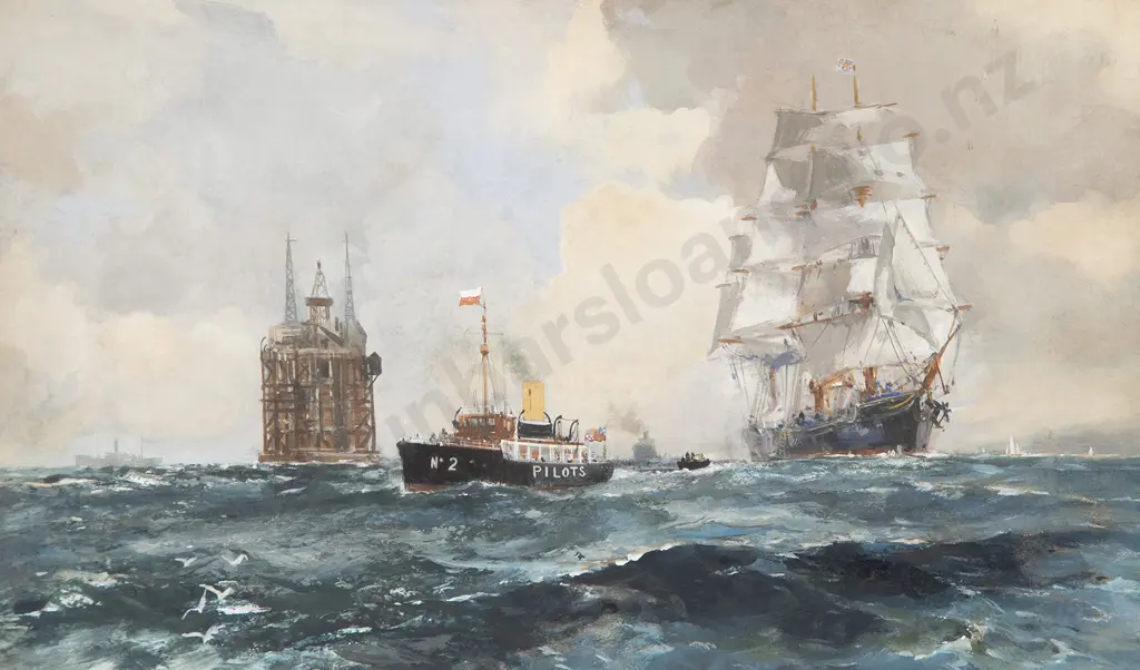 Frank Mason (1876-1965) The NAS Pilot Vessel 'Brook' working the approaches to the Eastern Solent Image 1++