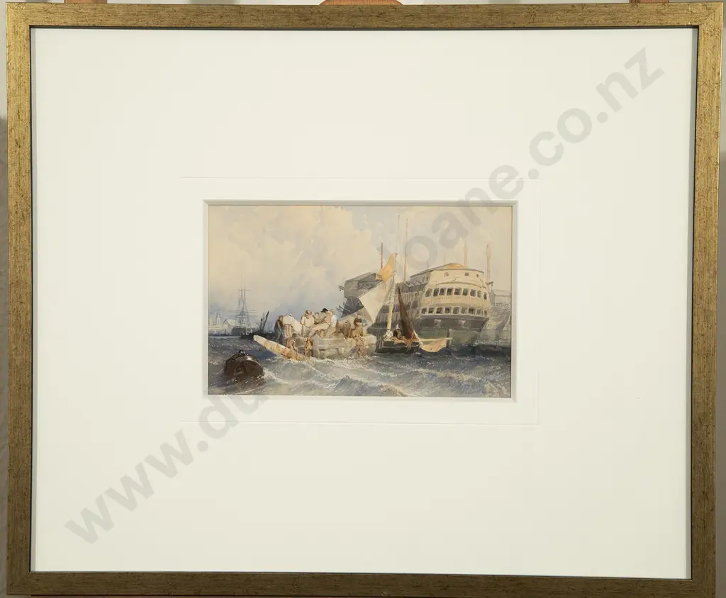 Manner of William Clarkson Stanfield RA (1793-1867) - Laying an Anchor Portsmouth Harbour Image 1++