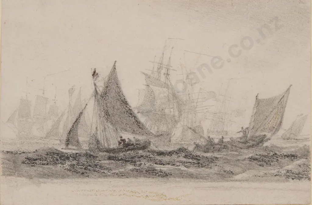 Attributed John Christian Schetky (Scottish 1778-1875) - Sailing Vessels in Rough Waters Image 1++