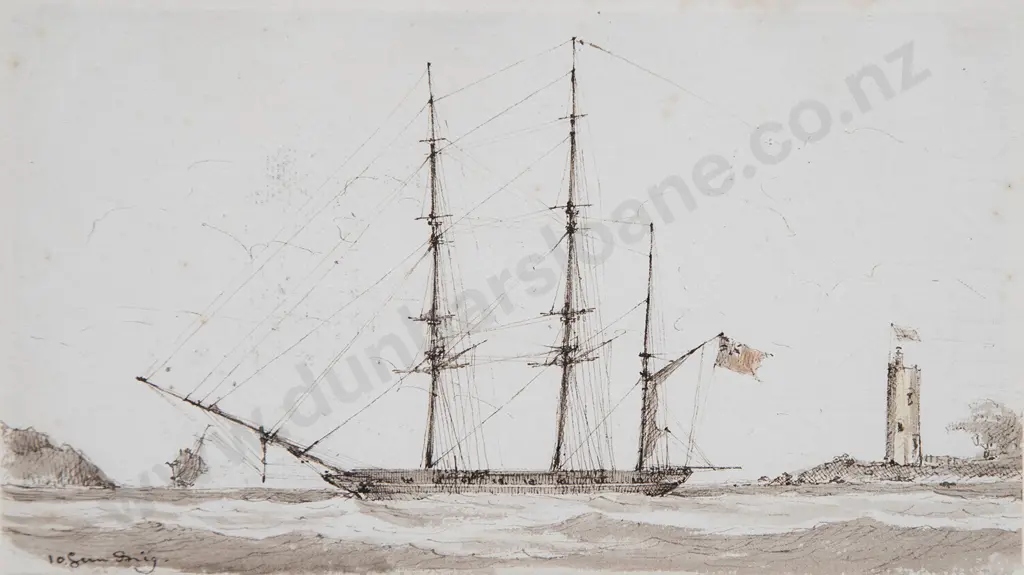 Attributed Lieut. James Kennett Willson (British 1812-1881) - A Ten Gun British Frigate on Station with the South Atlantic Squadron St Helena Image 1++