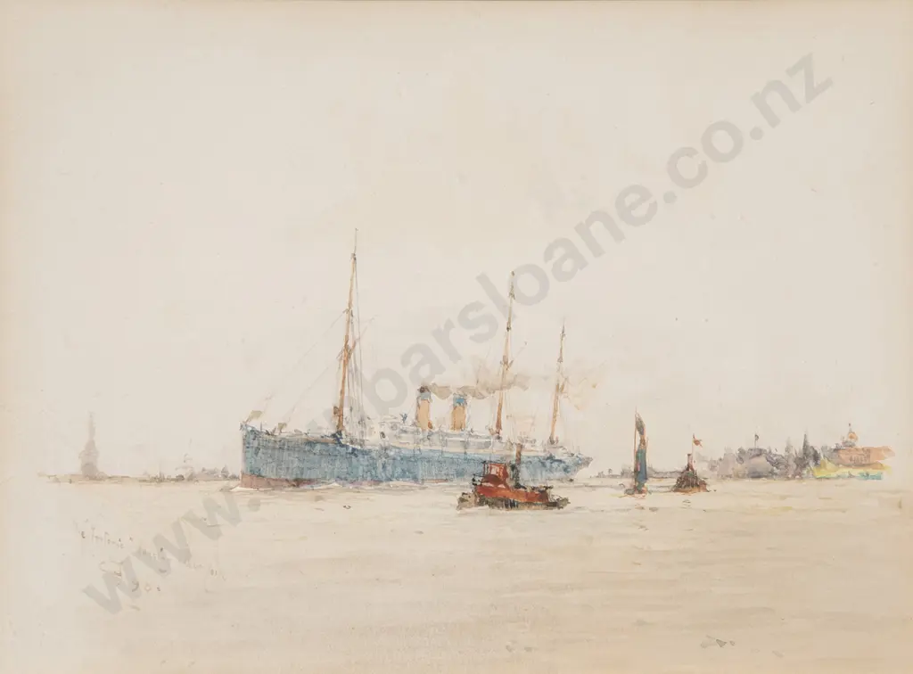 Charles Dixon (British 1872 - 1934) - R.M.S. 'Teutonic' leaving New York Image 1++