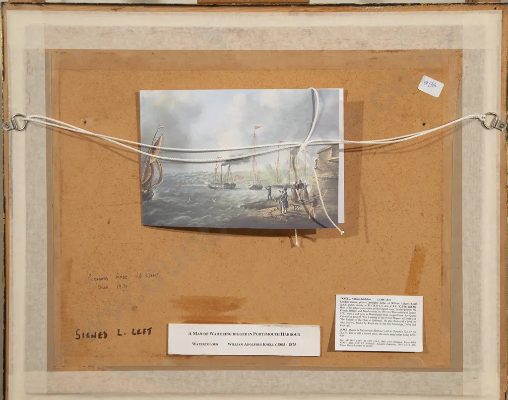 William Adolphus Knell (British 1802-75) - A Man of War being rigged in Portsmouth Harbour Image 1++