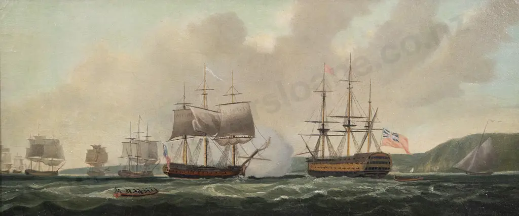 Attributed Thomas Whitcombe (British c.1752-1824) - The British fleet anchored off St Helena Image 1++